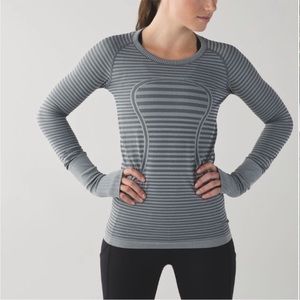 Lululemon swiftly tech long sleeved gray striped 6
